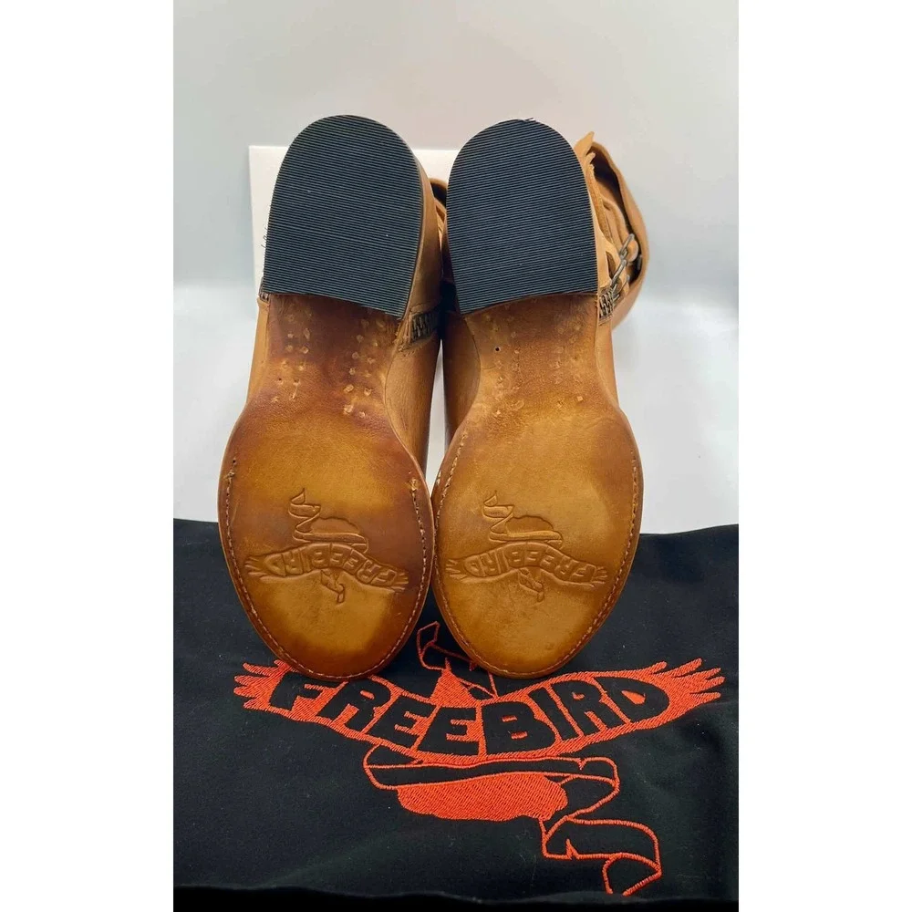 Freebird by Steven Risky Wheat Tan Leather Multi Buckle Tall Boots Womens 8